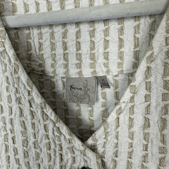 Focus Waffle Weave Button Front Top Womens Size XL Ivory Lagenlook Pockets - Picture 4 of 6